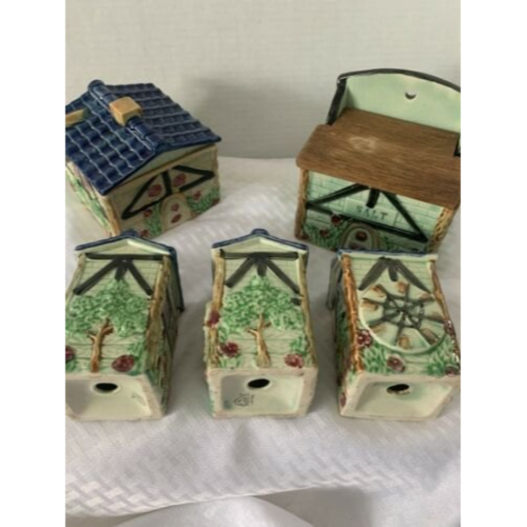 RARE Vintage Japanese ~ Green Majolica ~ Salt Box W/lid Sugar Flour pepper - Picture 6 of 12